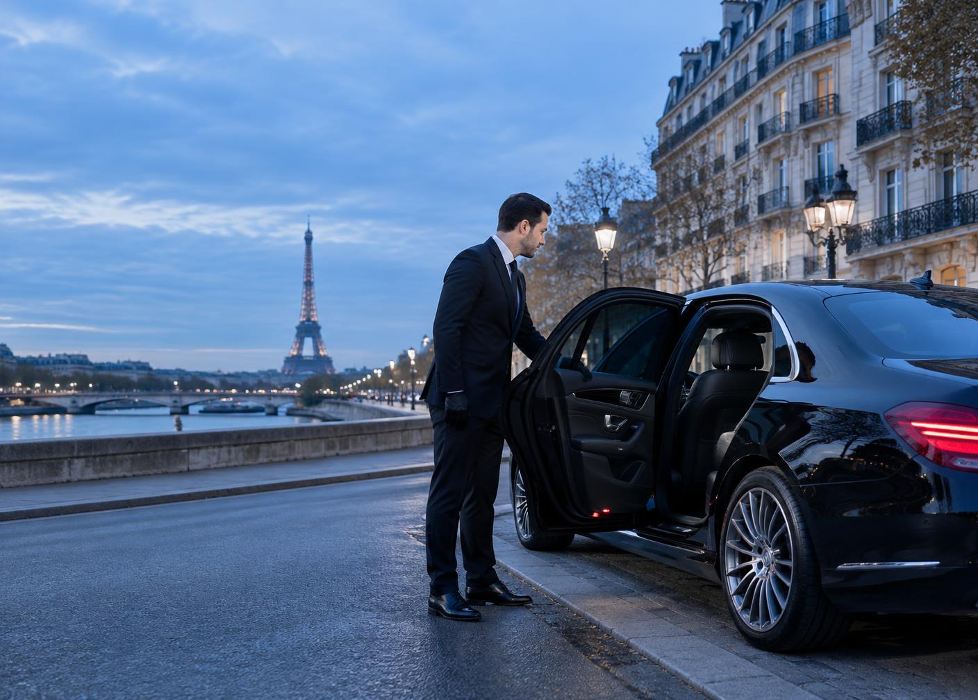 Chauffeur privé MOVAMEET ouvrant la porte d’une berline